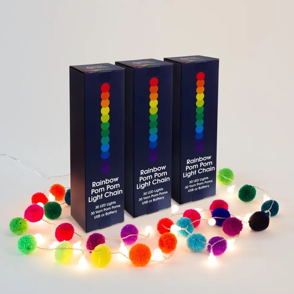 NEW Great Quality Boho Home Decor Battery or Plug Rainbow Pom Pom Fairy Lights - Picture 3 of 3